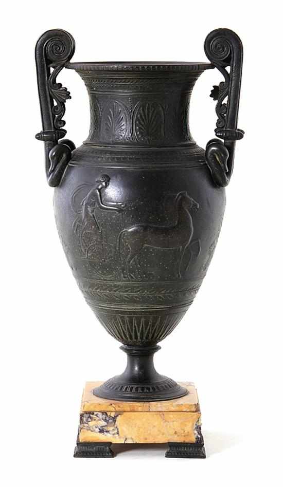 Appraisal: Neoclassical bronze urn on marble Sosibios vase th century modeled