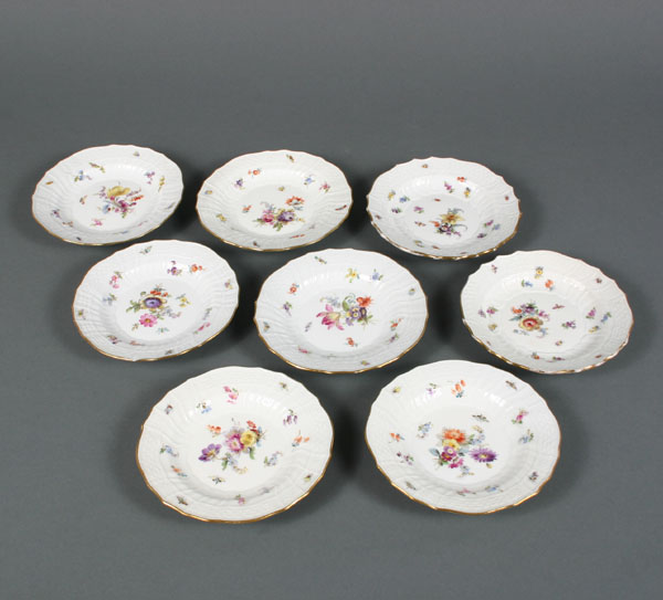 Appraisal: Meissen porcelain hand painted bread and butter plates all eight