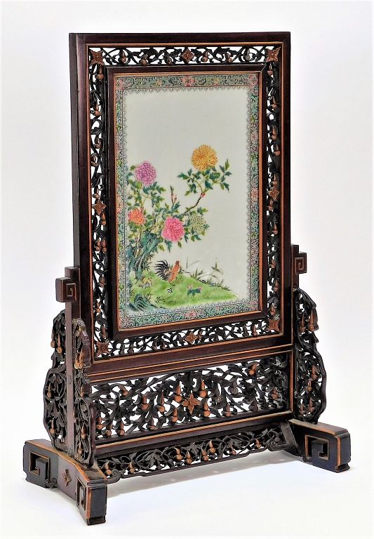 Appraisal: EXCEPTIONAL Chinese Porcelain Plaque Table Screen China Early th Century