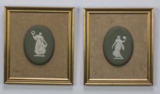 Appraisal: Pair of framed 'dancing hours' jasperware plaques Pair of framed