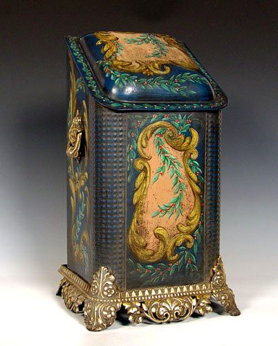 Appraisal: ORNATE PAINT DECORATED COAL BIN Hand painted tin bin with