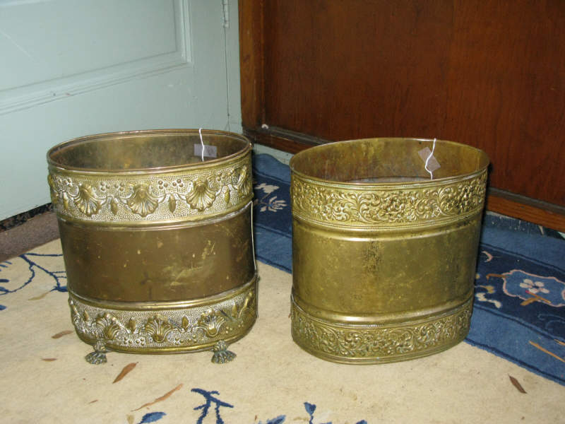 Appraisal: Two Brass Waste Cans early th c the first with