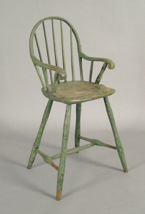 Appraisal: Sackback windsor highchair ca retaining an old green surface