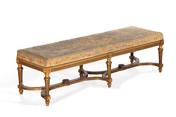 Appraisal: A Louis XVI style carved giltwood window bench A Louis