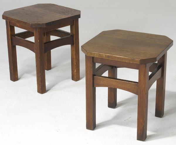 Appraisal: L J G STICKLEY Pair of clip-corner tabourets x sq