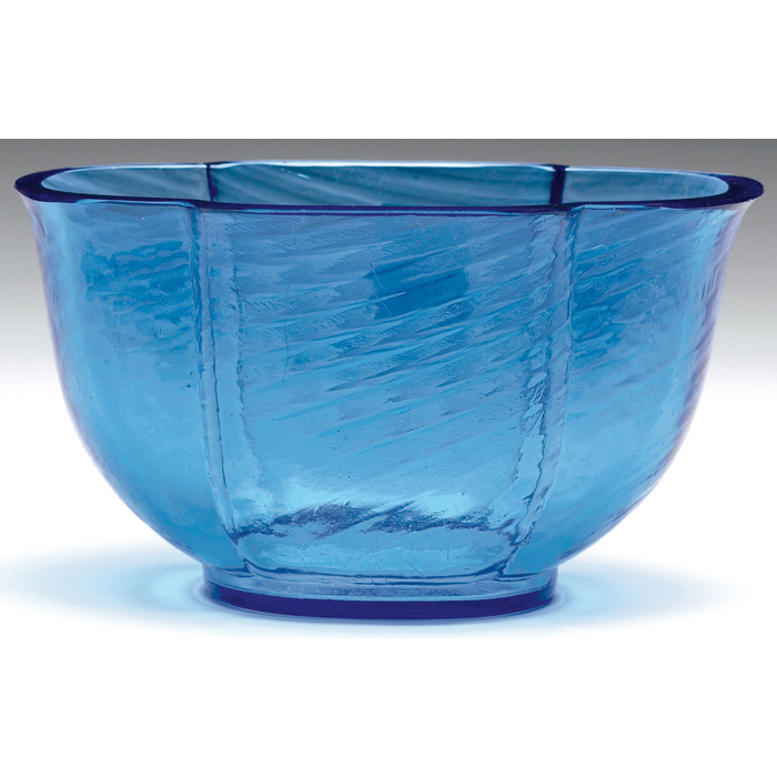 Appraisal: Steuben bowl ribbed form in cobalt blue glass unmarked w