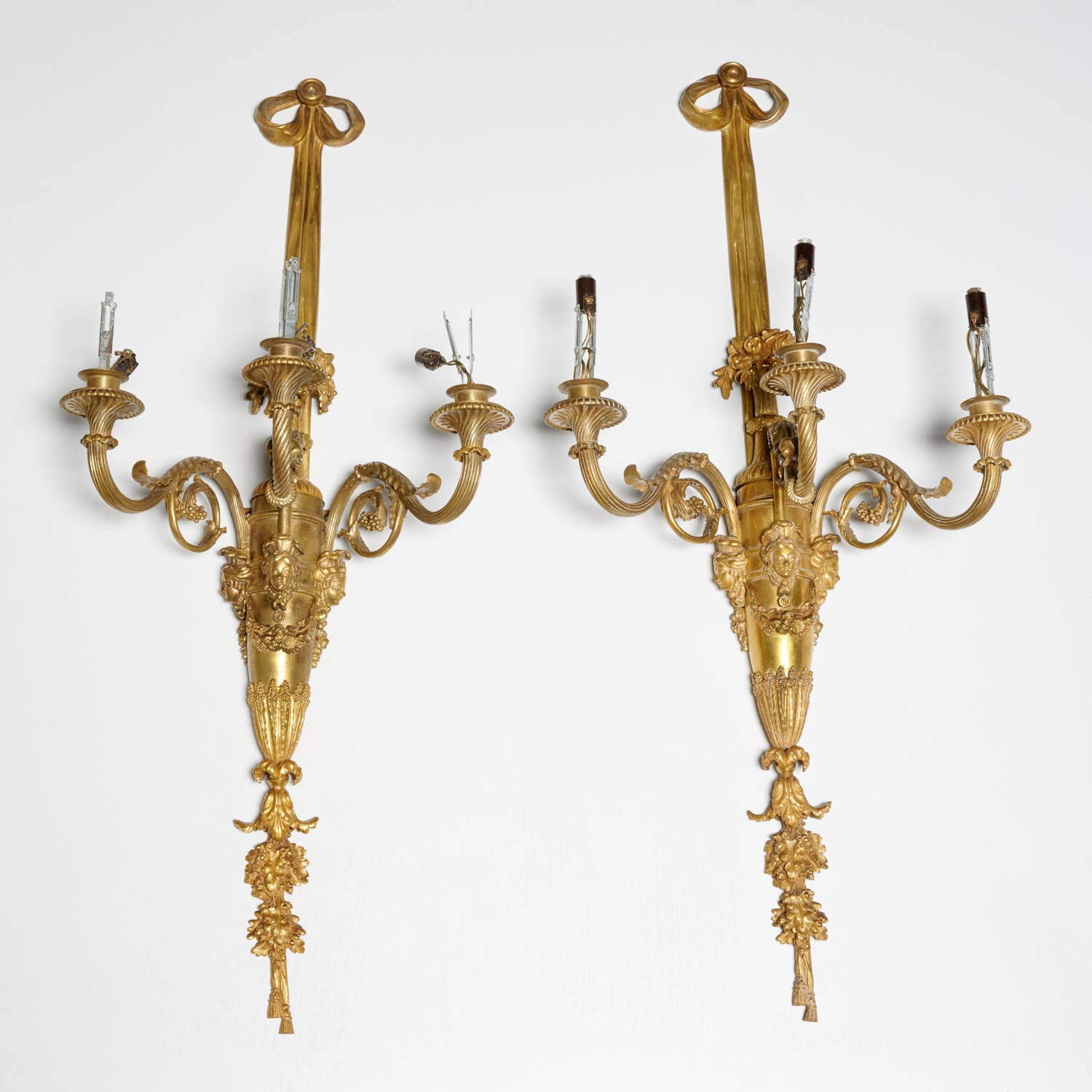 Appraisal: HENRI VIAN PAIR LOUIS XVI STYLE BRONZE SCONCES c s