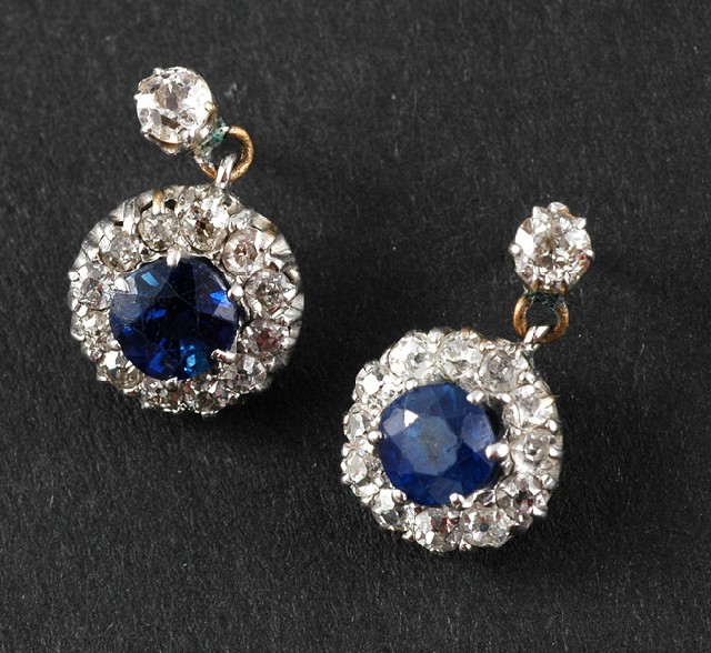 Appraisal: A PAIR OF SAPPHIRE AND DIAMOND DROP EARRINGS The ct