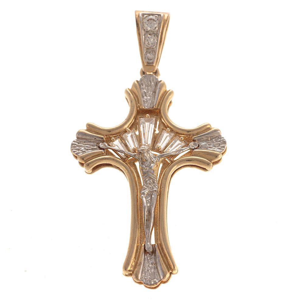 Appraisal: A K Crucifix with Cubic Zirconia K yellow and white