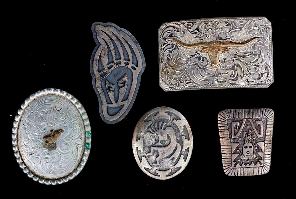 Appraisal: SOUTHWEST BELT BUCKLES Five Vintage old pawn Southwest Silver Belt