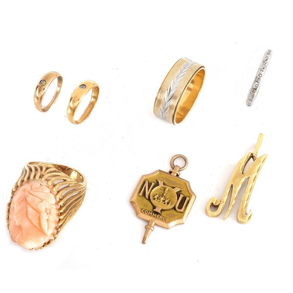 Appraisal: Seven Piece K Gold Jewelry Lot Vintage Seven Piece Karat