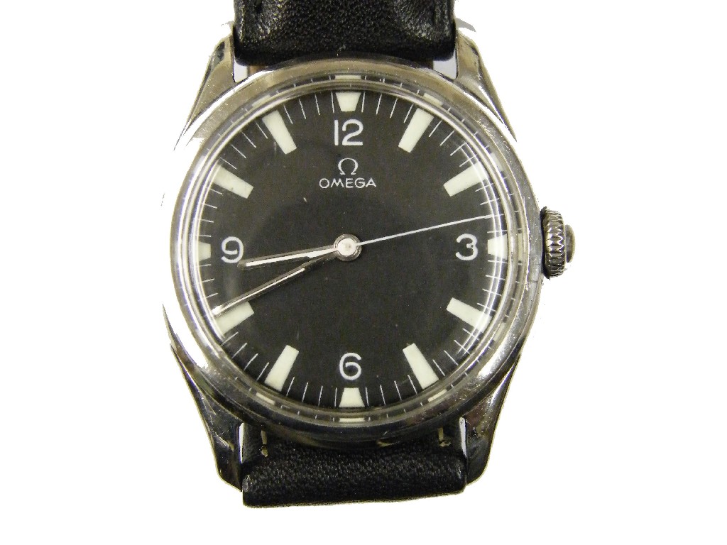 Appraisal: Omega 's stainless steel gentleman's wristwatch the black dial with