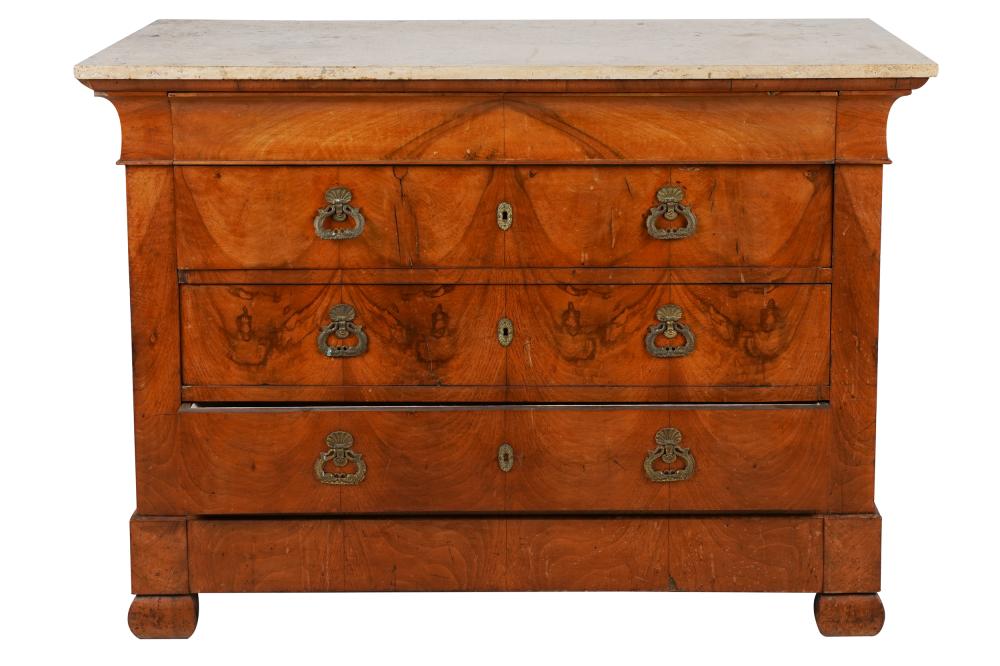 Appraisal: EMPIRE MAHOGANY CHEST OF DRAWERSwith later marble top over a