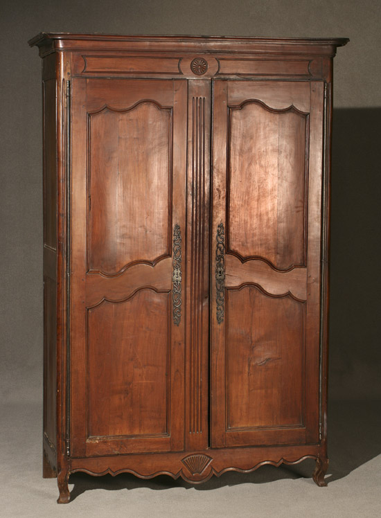 Appraisal: Louis XV Iron-Mounted Cherry Armoire Predominantly Mid- th Century The