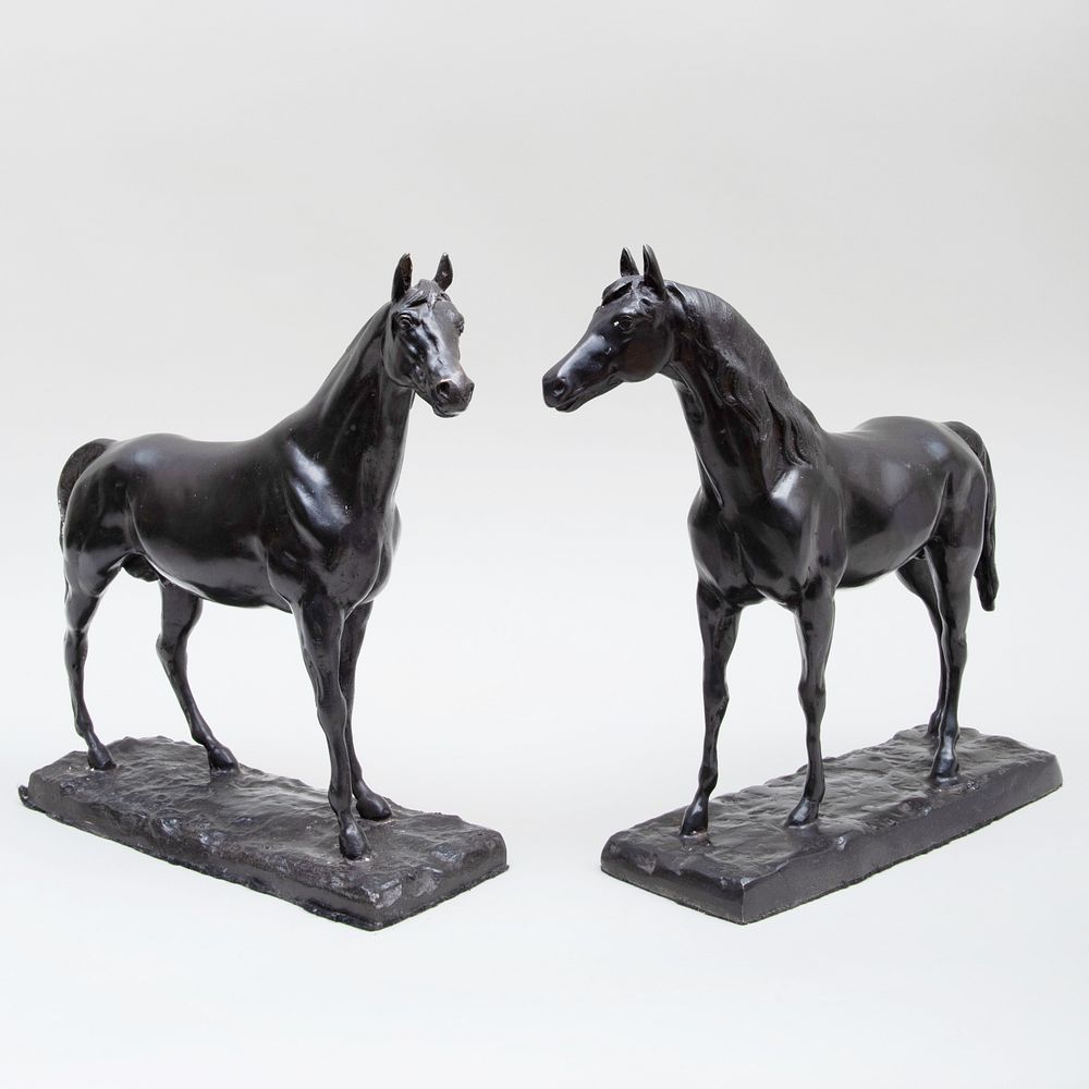 Appraisal: Pair of English Faux-Bronzed Plaster Figures of Standing Horses x