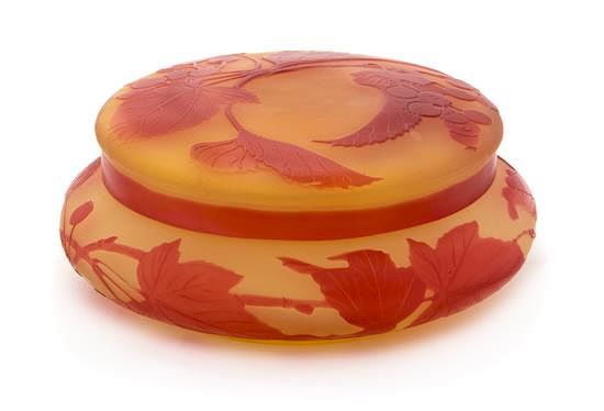 Appraisal: Emile Galle French - Cameo Powder Box Emile Galle French