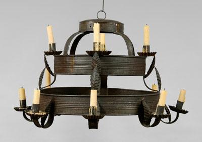 Appraisal: Fine tole -candle chandelier tinned sheet iron two-tier design with