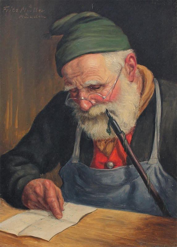 Appraisal: MULLER Fritz German - Pipe Smoker Reading Oil Masonite ''