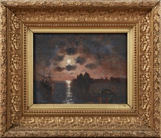 Appraisal: French School Moonlit Harbor Scene late th c French School