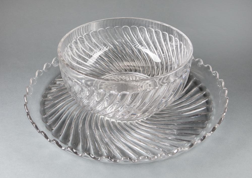 Appraisal: Antique Baccarat Swirl Motif Molded Crystal Punch Bowl and Undertray