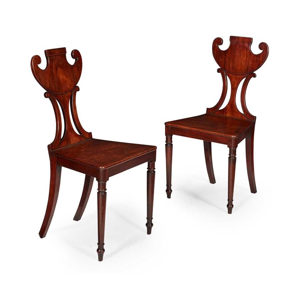 Appraisal: PAIR OF REGENCY MAHOGANY HALL CHAIRS EARLY TH CENTURY with