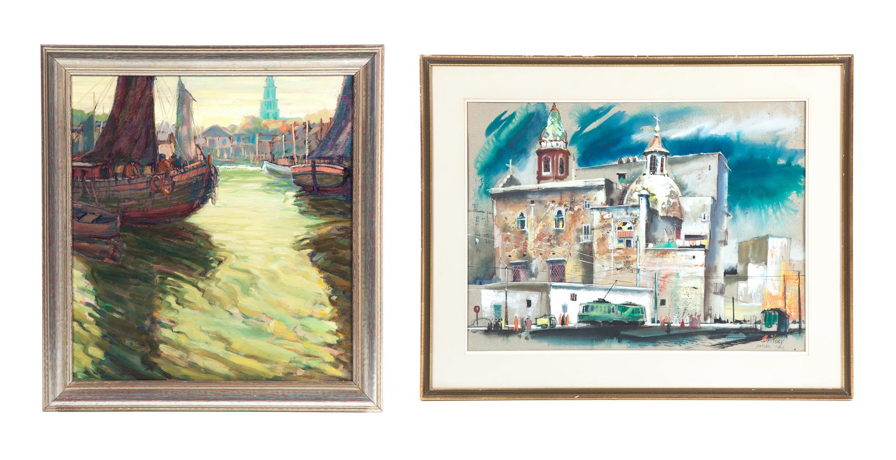 Appraisal: TWO PAINTINGS American th century Oil on canvas of Glouster