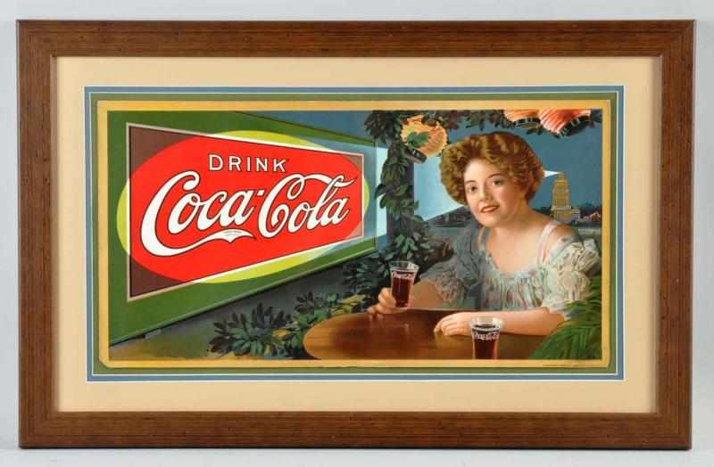 Appraisal: Cardboard Coca-Cola Trolley Sign Nicely matted and framed under plexiglass