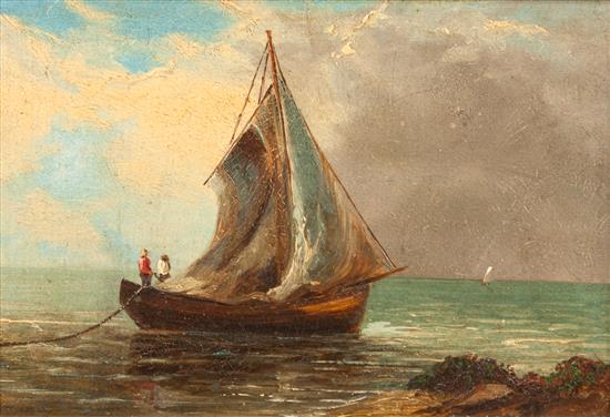 Appraisal: Sale Lot Artist Unknown th century Sailboat at Shore oil