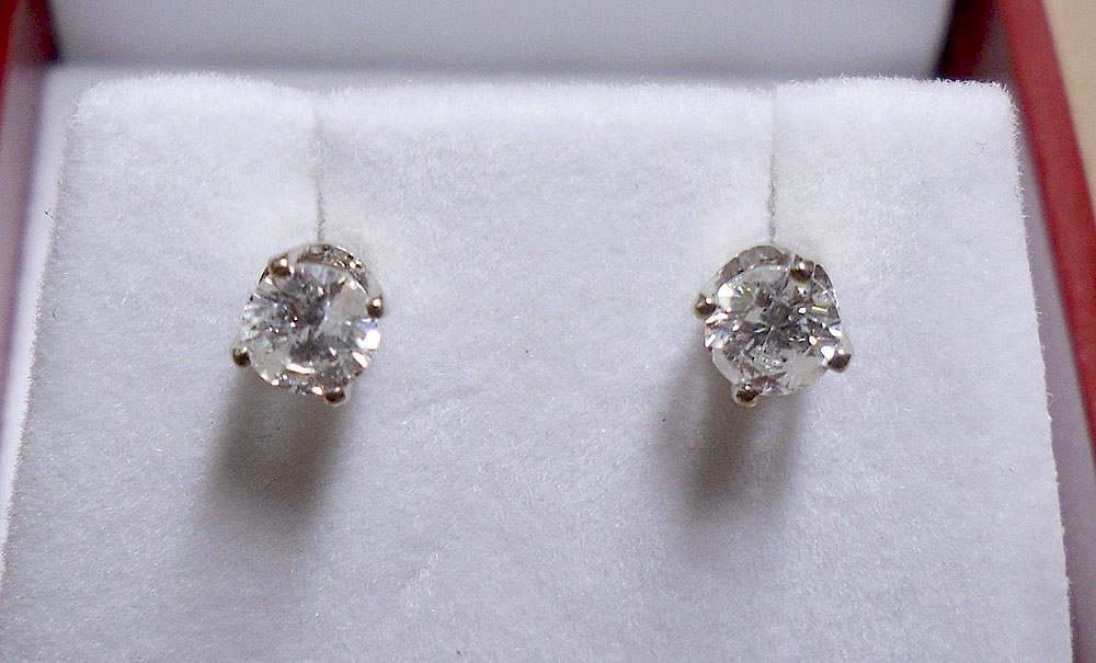 Appraisal: Diamond Stud Earrings K white gold four-prong settings containing round