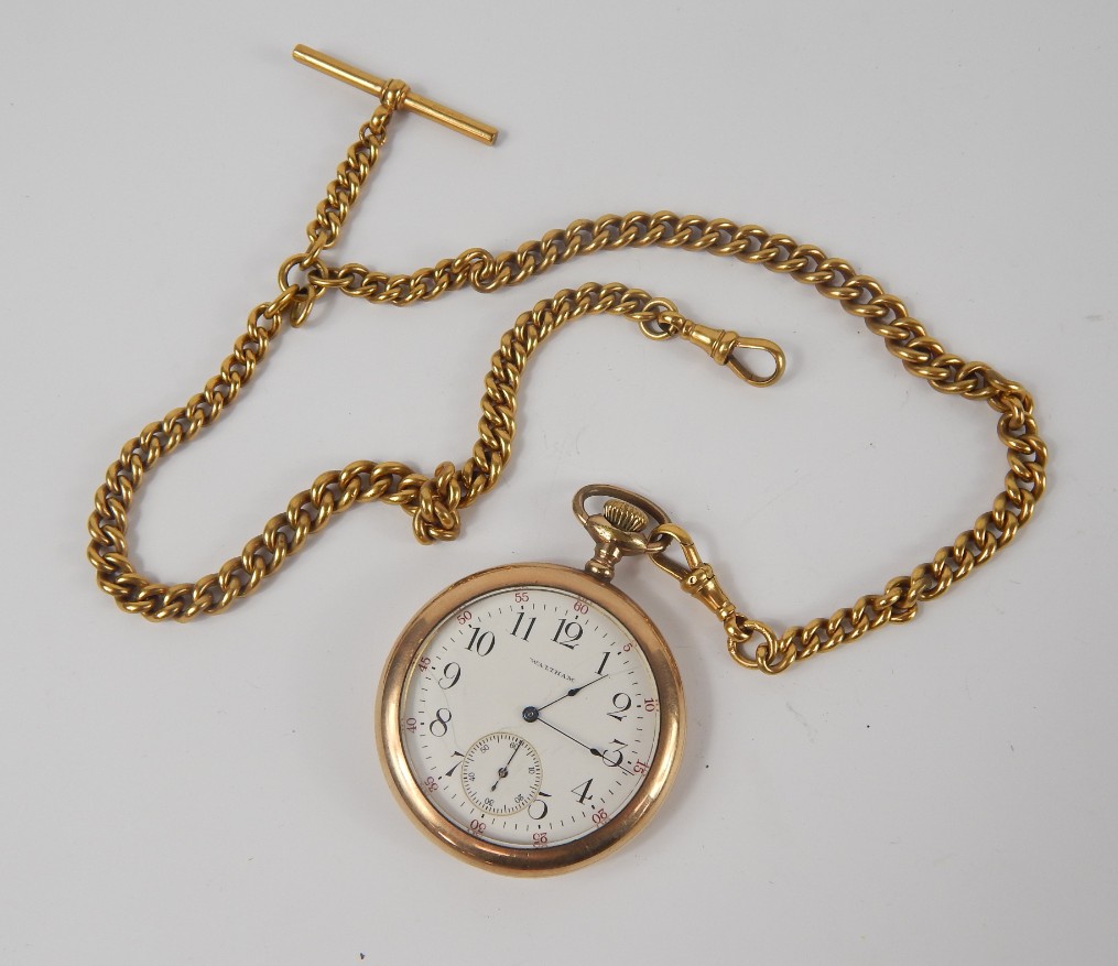 Appraisal: A Waltham gentleman's gold plated open faced pocket watch keyless