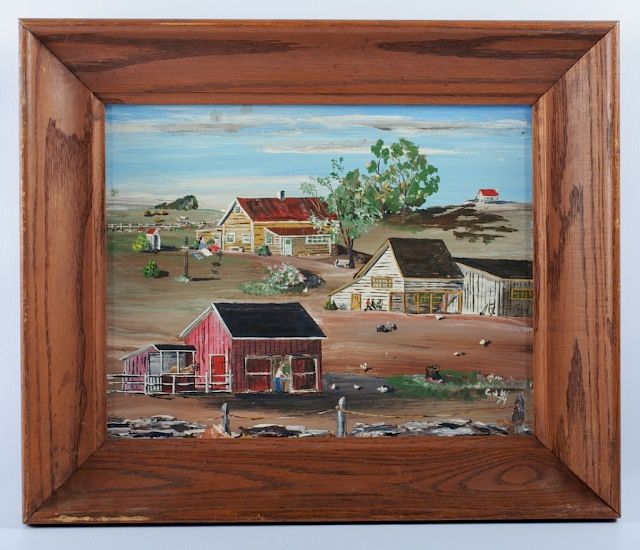 Appraisal: Charles J White Farm Buildings Folk Art Oil Charles J