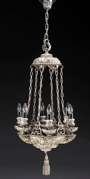 Appraisal: An Aesthetic silvered six light chandelier possibly Caldwell last quarter