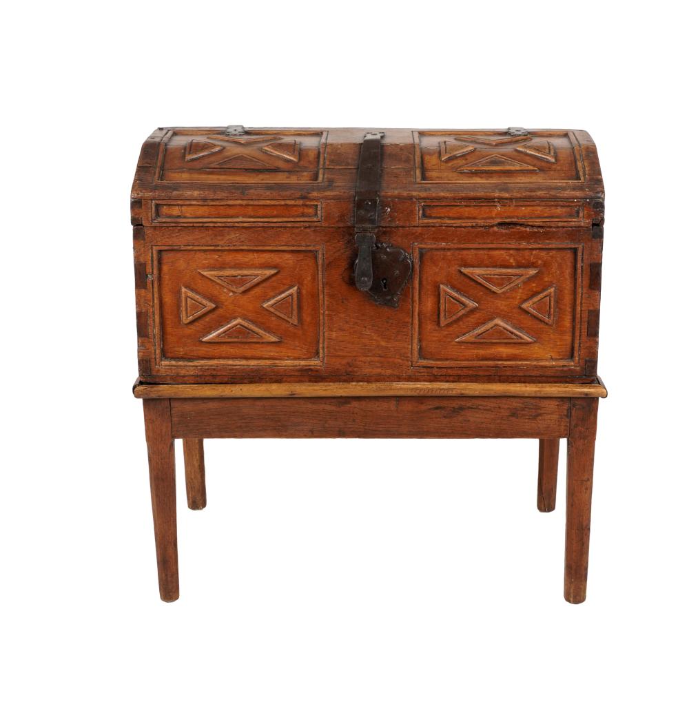 Appraisal: SPANISH COLONIAL CHEST ON STANDwith iron hardware and unlined undivided