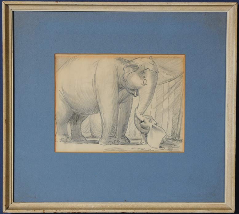 Appraisal: Dumbo Original Storyboard Drawing titled verso Dumbo The Circus Elephant