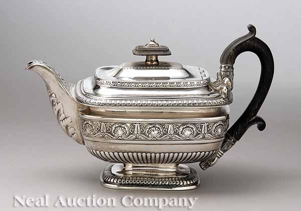 Appraisal: A Regency-Style Crested Sterling Silver Teapot st qtr th c