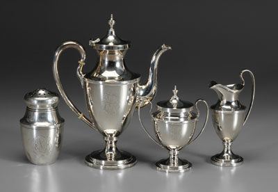 Appraisal: Four pieces Baltimore sterling silver three-piece coffee service urn forms