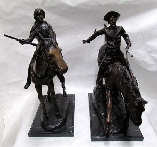 Appraisal: TWO WESTERN BRONZE FIGURAL SCULPTURES after Frederic Remington Mountain Man