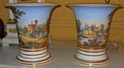 Appraisal: Pair of old Paris porcelain trumpet vases-on-stand th century