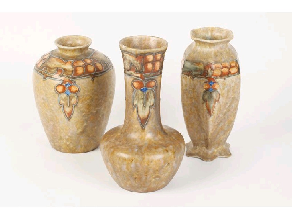 Appraisal: A GARNITURE OF THREE CRANSTON PATTERN VASES by Woods Tileries