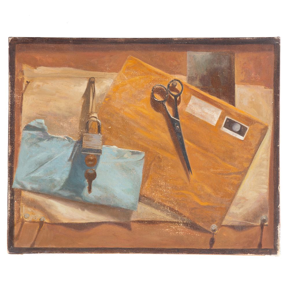 Appraisal: Nathaniel K Gibbs Mail Lock and Keys oil American -