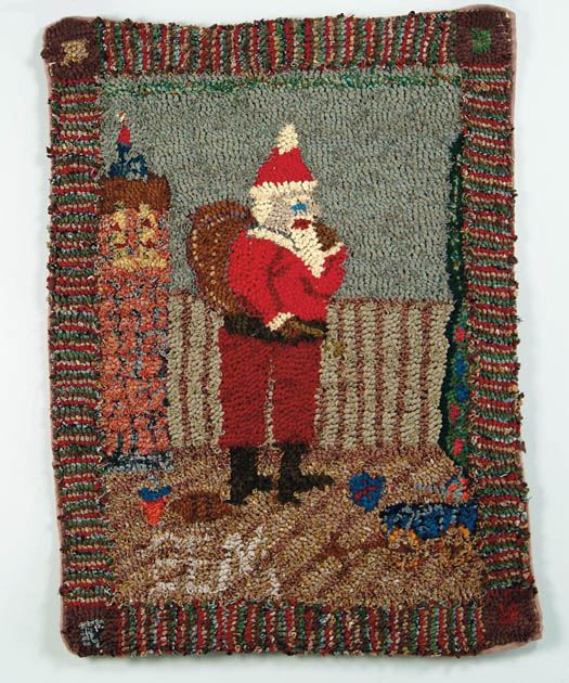 Appraisal: FOLK ART SANTA CLAUS RUG BY BARBARA MERRY The colorful