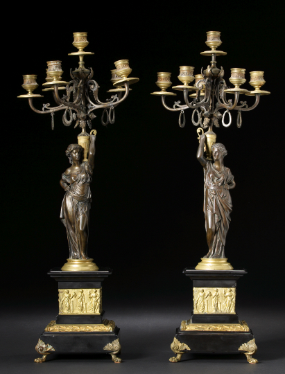 Appraisal: Pair of French Gilt- and Patinated Bronze and Black Slate