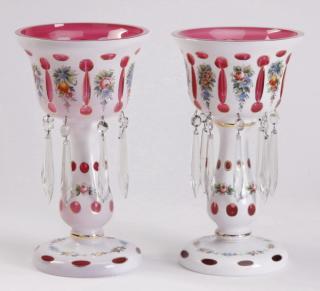 Appraisal: Bohemian cased glass lustres Pair of early to mid th