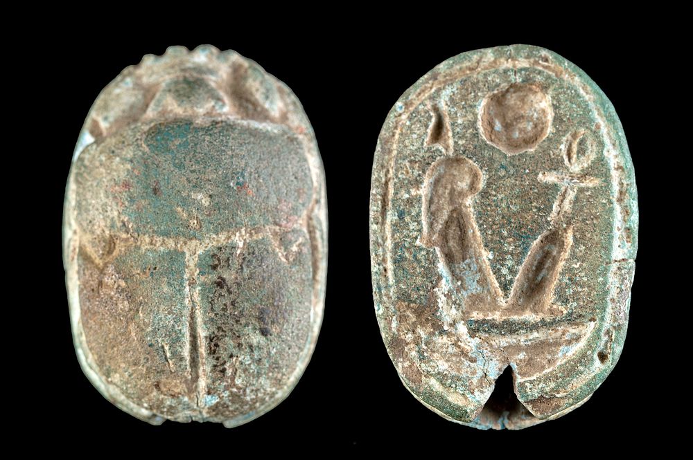 Appraisal: Egyptian Faience Heart Scarab w Inscription ex-Malter Ancient Egypt New