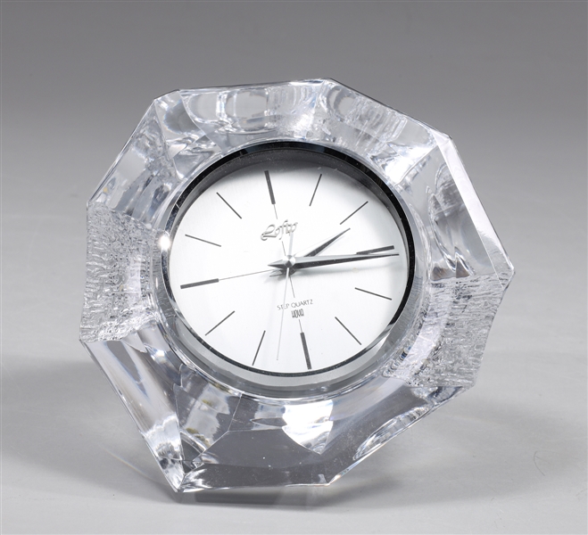 Appraisal: Lofty by Hoya crystal glass desk clock light surface wear