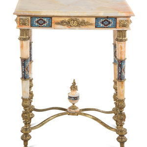 Appraisal: A French Onyx Gilt Bronze and Champlev Side Table Late