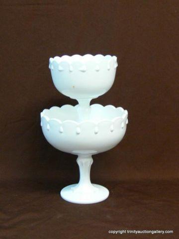 Appraisal: Pair of White Milk Glass Planters - Stackable too -