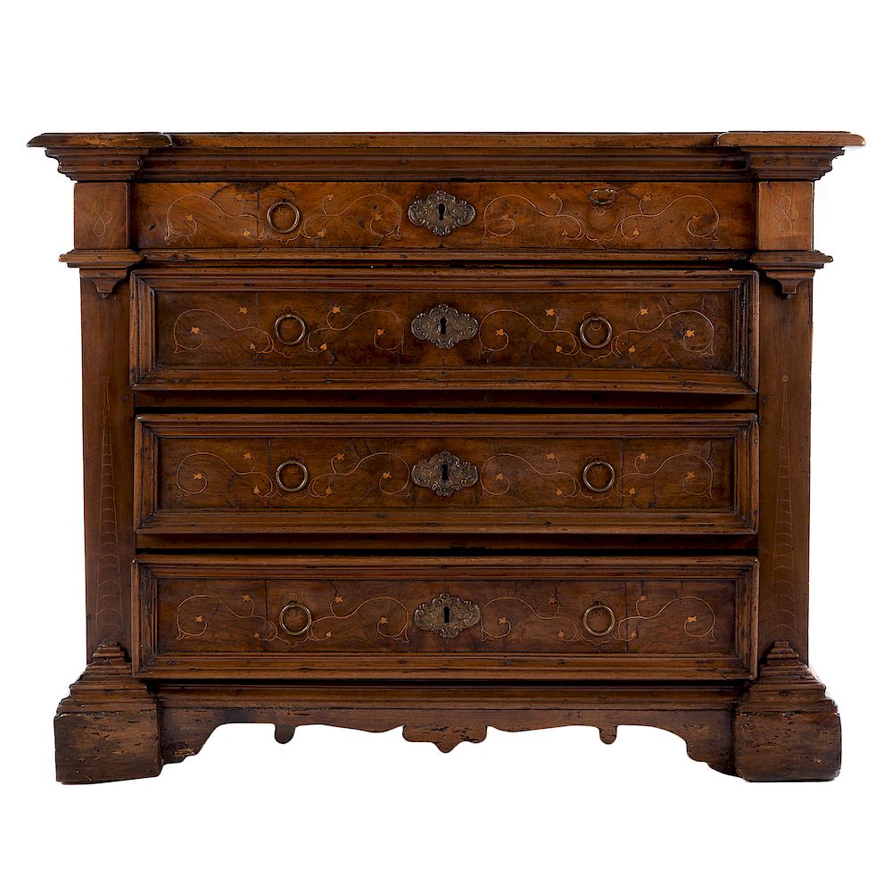 Appraisal: Italian Baroque Walnut Chest th century top with molded edge