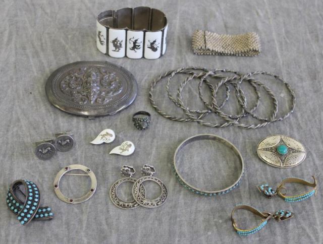 Appraisal: JEWELRY Silver Jewelry Grouping Includes twisted rope silver bracelets a