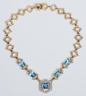 Appraisal: K Blue Topaz Diamond Necklace K gold diamond and topaz